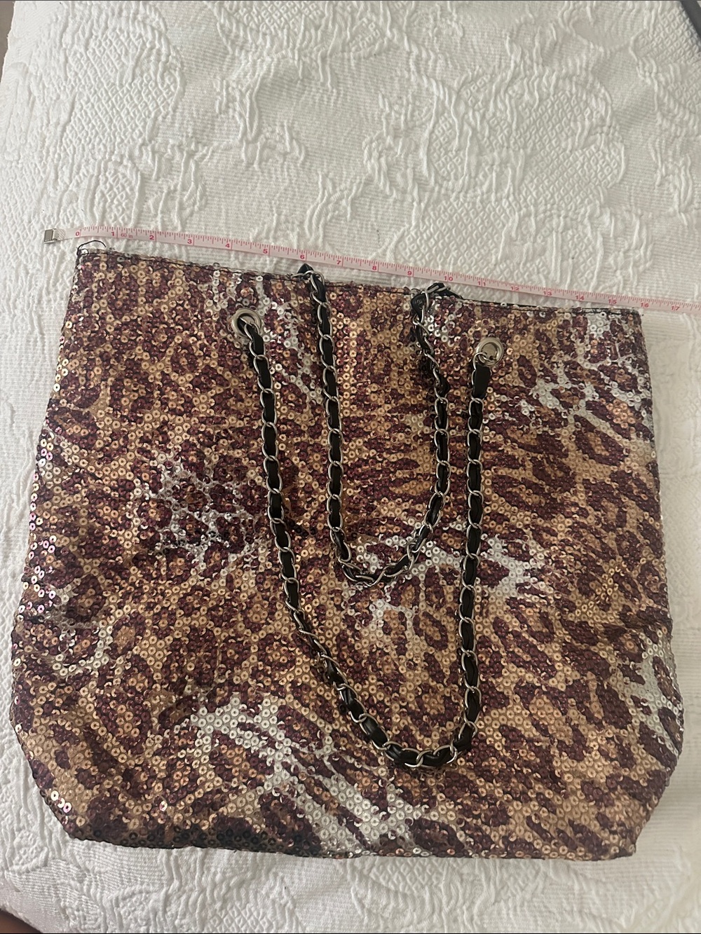 Sequin Leopard-Print Tote Bag in Brown